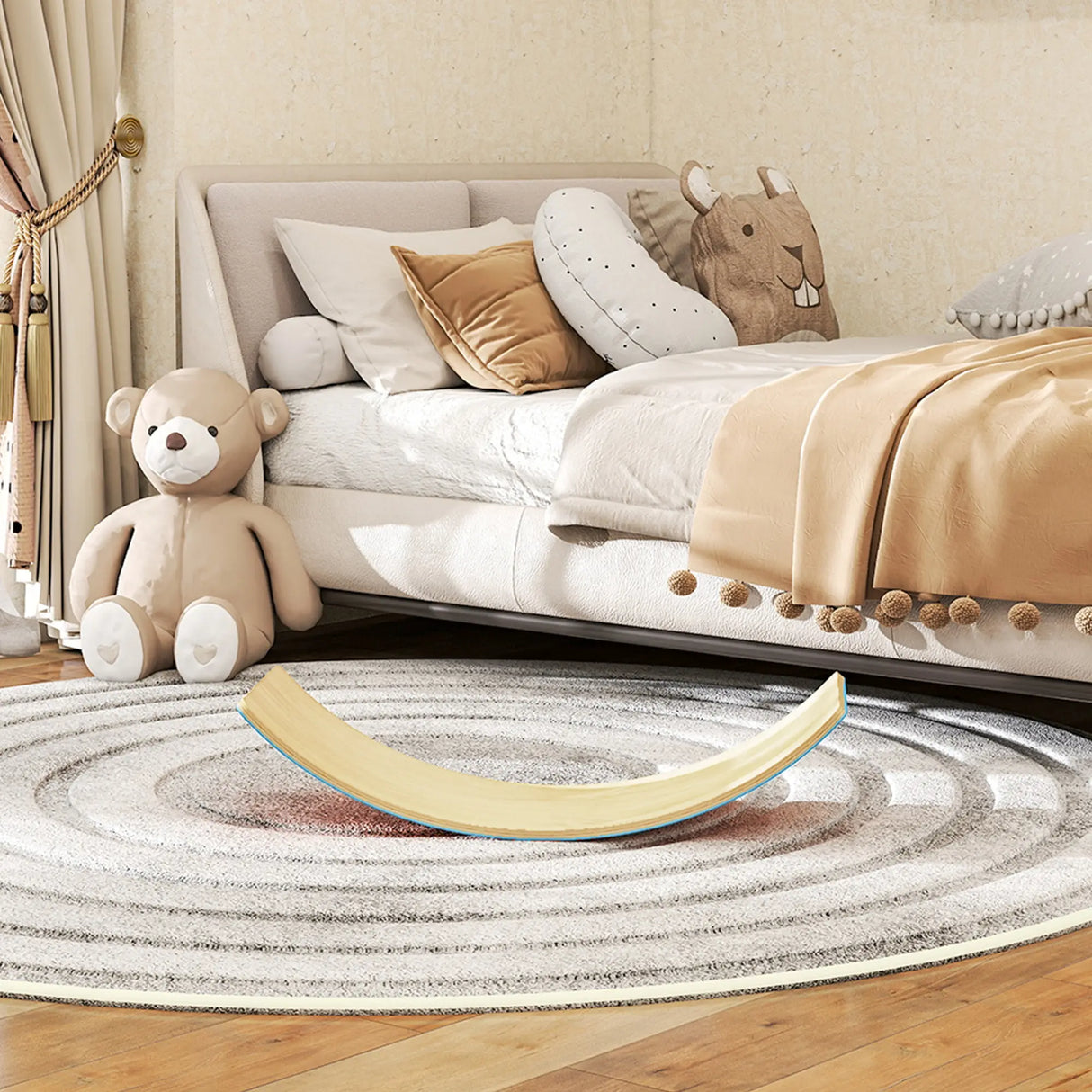 AIYAPLAY Wooden Balance Board for Kids, Wobble Board with Silent Felt for Sensory Play, Blue