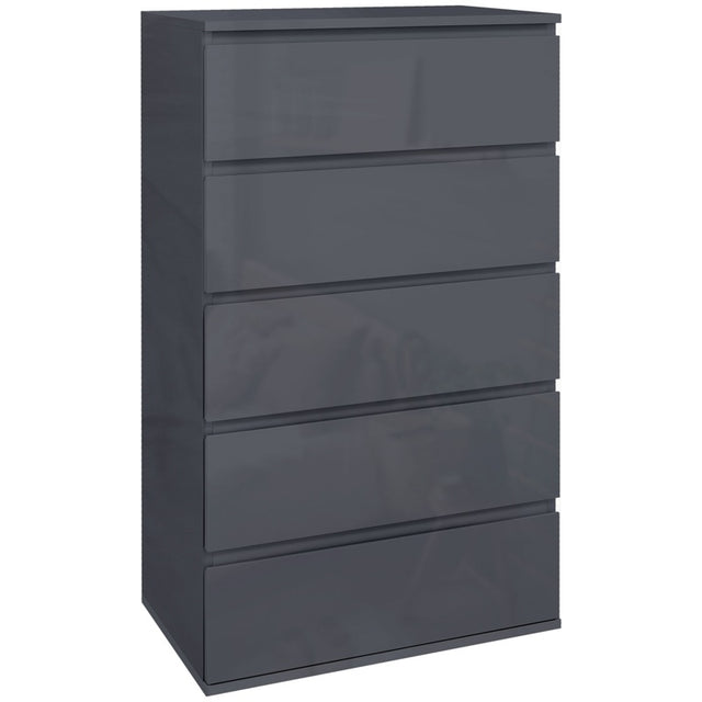 HOMCOM 5-Drawer Modern Dresser, High Gloss Storage Drawer Unit for Bedroom, Grey