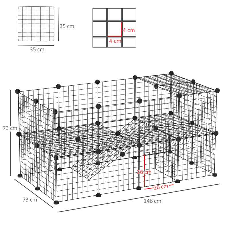 PawHut DIY Pet Playpen Metal Wire Fence Indoor Outdoor Rabbit Small Animals Cage 36 Panel Enclosure Black