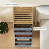 HOMCOM Chest of Drawers, 5 Fabric Drawers Narrow Dresser with Bamboo Frame, Light Grey