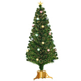 HOMCOM 5FT Prelit Artificial Christmas Tree with Fibre Optics, Baubles Decoration, Golden Pot for Holiday, Home - Green