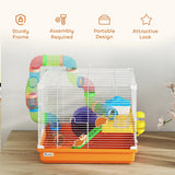 PawHut 2 Tier Hamster Cage, Gerbil Cage with Handle, Exercise Wheels, Tunnel, Water Bottle, Dishes, Ladder, for Dwarf