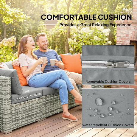 Outsunny 10 Piece Rattan Garden Furniture Set, 2 Corner Sofas with 4 Chairs, 4 Stools and Coffee Table, Outdoor Patio Furniture
