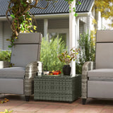Outsunny 62 x 62cm Glass-Top Rattan Side Table - Light Grey