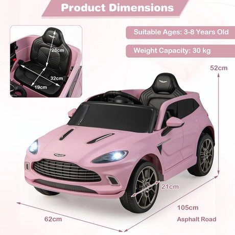 Aston Matin Licensed Kids Ride on Vehicle with Horn Music and LED Lights-Pink