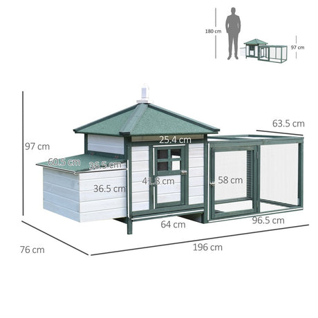 PawHut Chicken Coop, Small Animal Pet cage w/ Nesting Box, Wooden Outdoor Run, Green