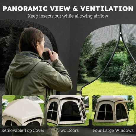 Outsunny Pop Up Tent 3000mm Waterproof Instant Camping Tent 3-4 Person with 2 Doors 4 Windows Khaki