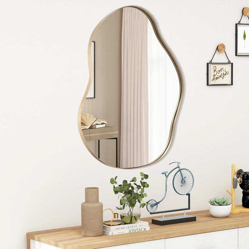 Asymmetrical Wall Mirror Irregular with Premium Back Board-Golden