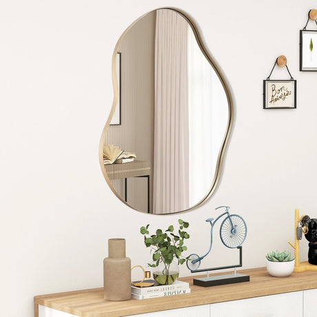 Asymmetrical Wall Mirror Irregular with Premium Back Board-Golden