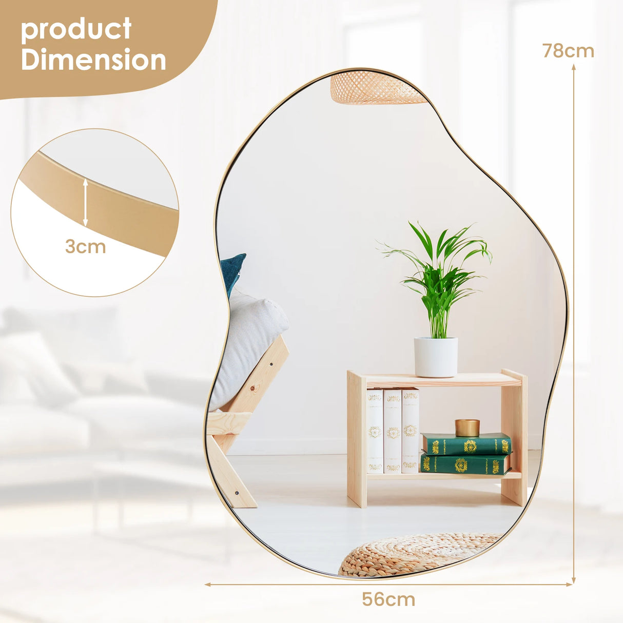 Asymmetrical Wall Mirror Irregular with Premium Back Board-Golden