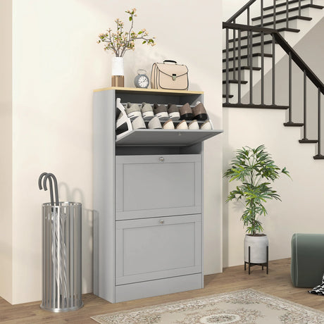 HOMCOM Modern Compact Three-Drawer Shoe Storage Cabinet - Grey