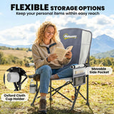 Outsunny Padded Camping Chair Adults Heavy Duty Folding Chair Side Pocket Cup Holder Carry Bag Outdoor Light Grey