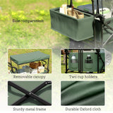 Outsunny Folding Trolley Cart Storage Wagon Beach Trailer 4 Wheels with Handle Overhead Canopy Cart Push Pull for Camping, Green