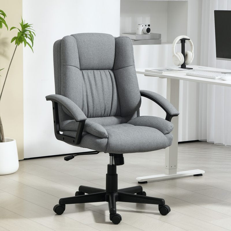 HOMCOM Linen-Look Padded Office Chair - Grey