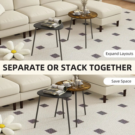 HOMCOM Nesting Side Table Set of 2 - Rustic Brown