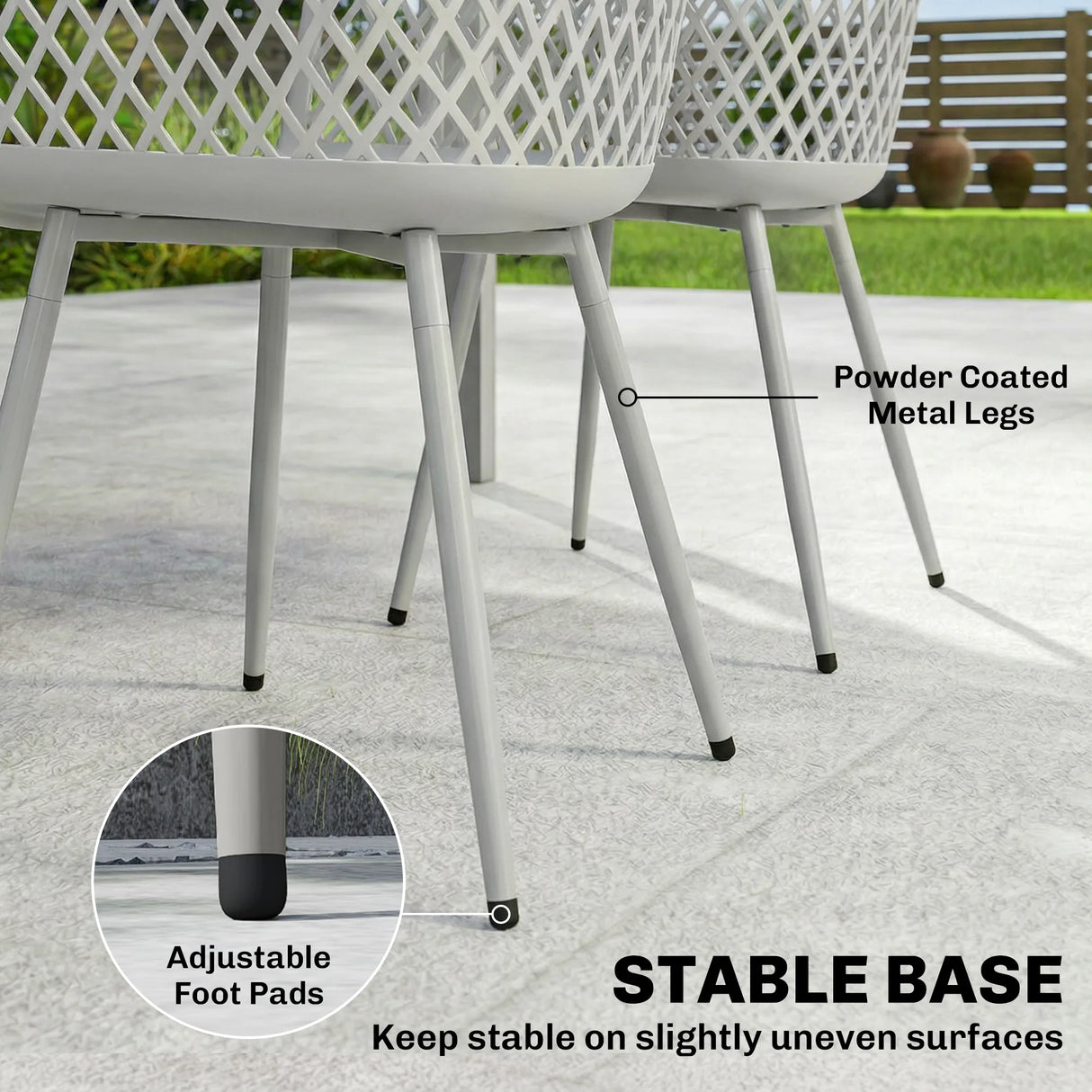 Outsunny Garden Chairs Set of 4, Garden Dining Chairs with Cut Out Diamond Back and Armrests for Patio, Balcony, Terrace, Grey