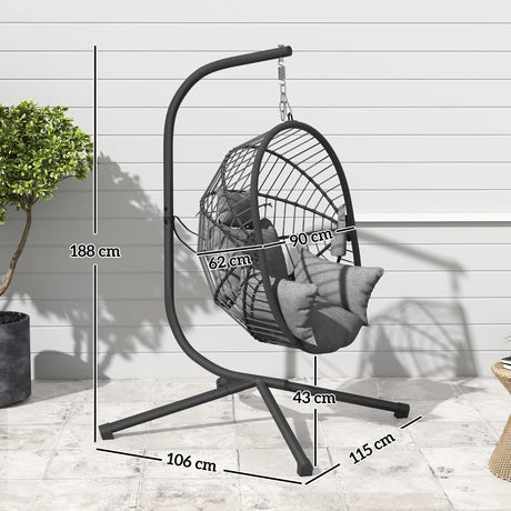 Outsunny Metal Stand Hanging Egg Chair, with Full Body Padded Seat - Grey