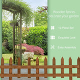 Outsunny Pack of 24 Wooden Border Fences, Garden Fixed Picket Fence for Lawn Edging, Flowerbed, 60L x 1D x 34H cm, Brown