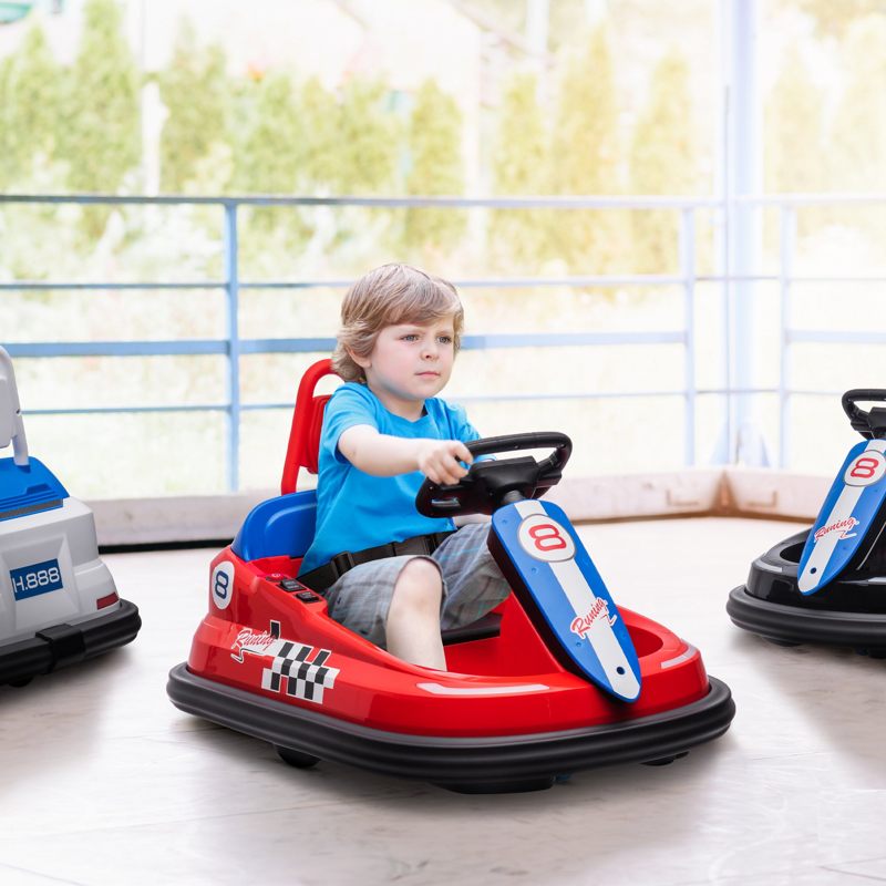 HOMCOM 6V Electric Kids Bumper Car, 6V Spin Waltz Car, with Music, Horn, Lights - Red