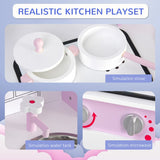 HOMCOM Kids Pretend Kitchen Playset w/ Cooking Toy Accessories - Pink