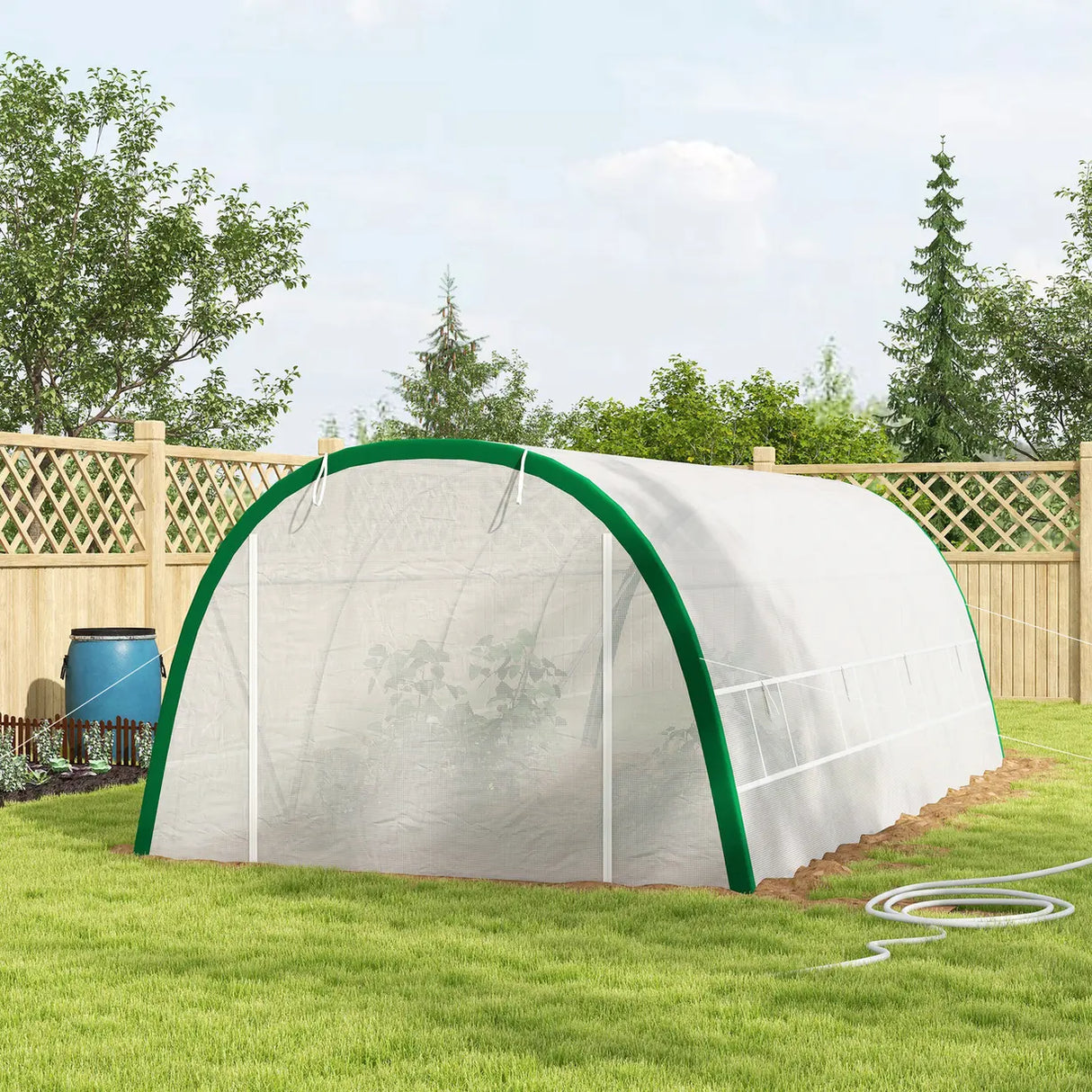 Outsunny Walk-in Polytunnel Greenhouse Tunnel Warm House Tent with Zipped Doors, 8 Mesh Windows, PE Cover, 6 x 3 m, White