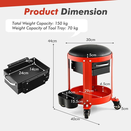 Rolling Mechanic Stool with Removable Padded Seat and Drawers