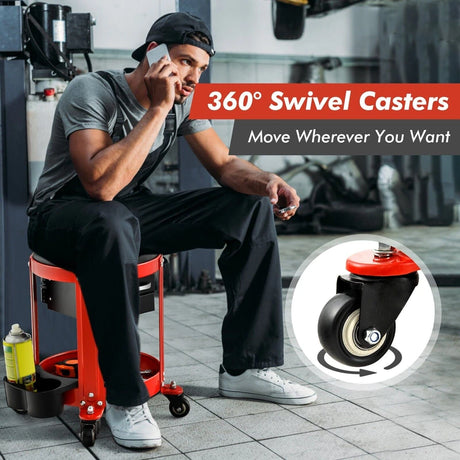 Rolling Mechanic Stool with Removable Padded Seat and Drawers