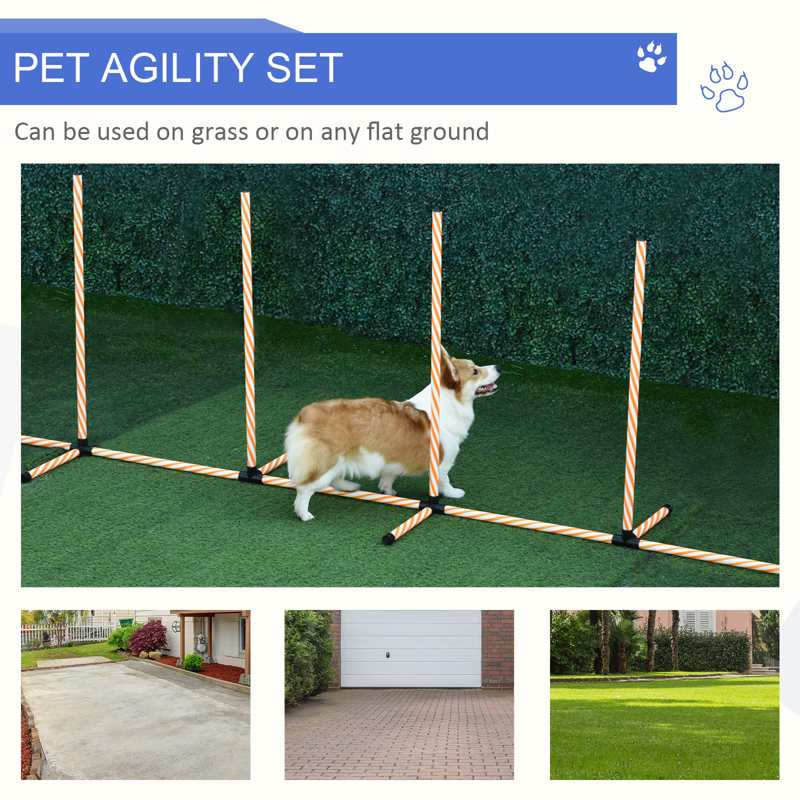 PawHut Dog Agility Equipment Pet Outdoor Training Play Run Obstacle w/ 6 Weaves Poles Whistle Carrying Bag