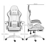 Vinsetto Computer Gaming Chair, PU Leather Desk Chair with Footrest, Swivel Task Chair with 135 Reclining Back and Lumbar Support, PC Chair for Adults, White and Grey