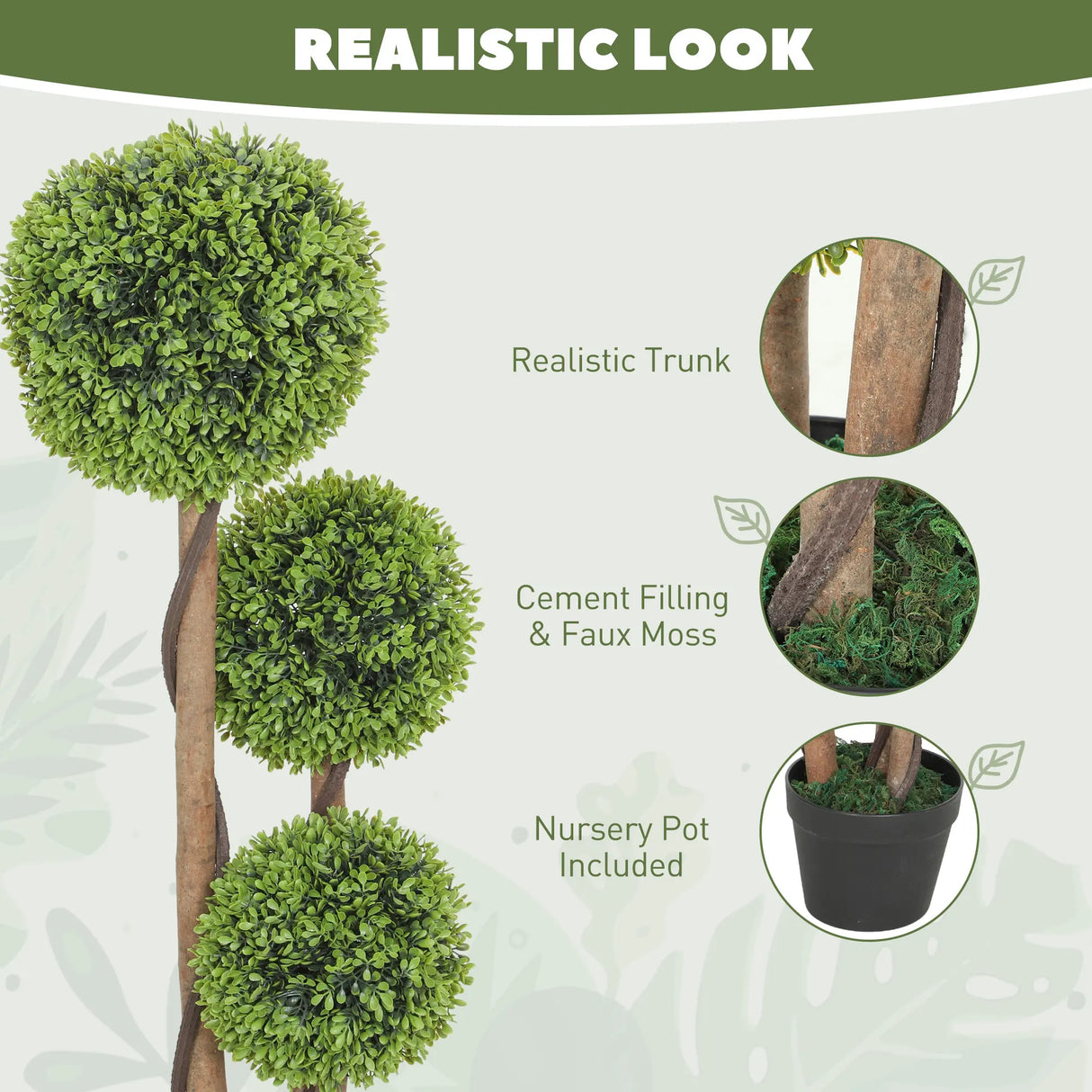 HOMCOM Decorative Artificial Trees Boxwood Ball Topiary Trees Set of 2 in Pot, Fake Plants for Home Indoor Outdoor Decor