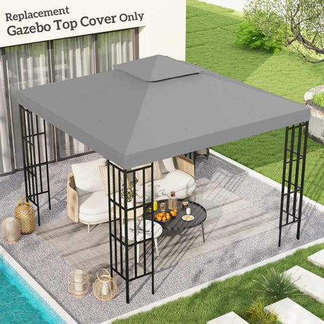 Outsunny 3(m) Gazebo Top Cover Double Tier Canopy Replacement Pavilion Roof Light Grey