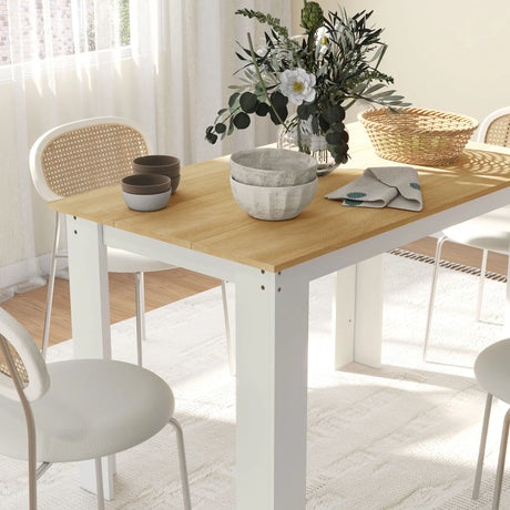 HOMCOM Dining Table for 4-6 People, Kitchen Table with Wood Effect for Dining Room, Oak and White