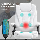 Vinsetto Massage Recliner Chair Heated Office Chair with Six Massage Points Linen-Feel Fabric 360 Swivel Wheels Cream White