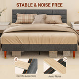 HOMCOM Upholstered King Bed Frame 154W x 206D x 87Hcm with Slats - Grey