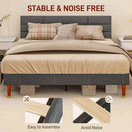 HOMCOM Upholstered King Bed Frame 154W x 206D x 87Hcm with Slats - Grey