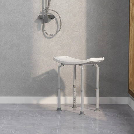 HOMCOM Height Adjustable Bath Stool, Aluminium Shower Stool with Non-Slip Pads for Elderly, Disabled, Seniors, Pregnant, White