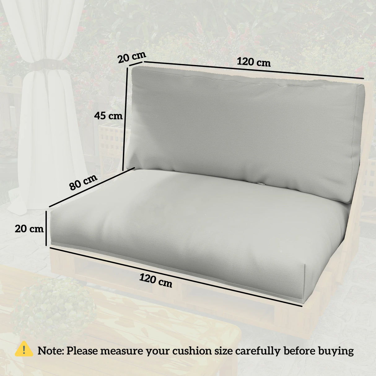 Outsunny Two Piece Seat Pallet and Back Cushions - Light Grey