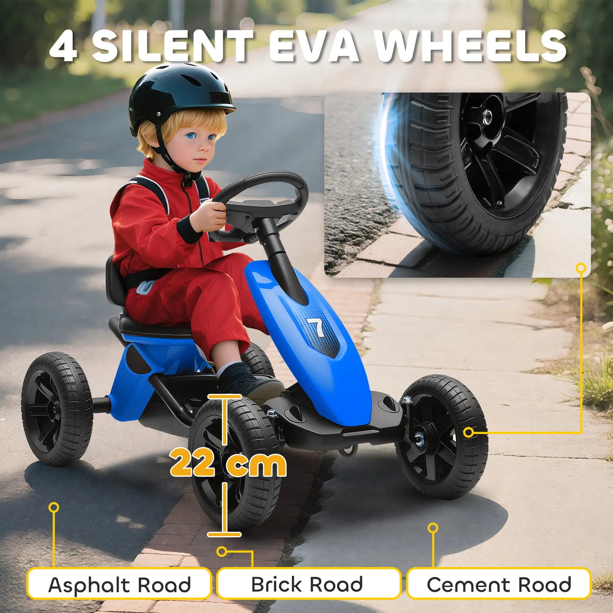 AIYAPLAY Pedal Go Kart for Kids 2-5 Years, with Silent EVA Wheels, Metal Frame, Blue