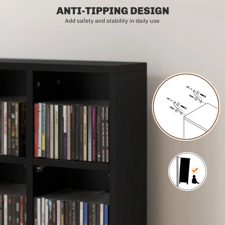 HOMCOM CD Storage Unit with Adjustable Shelves, 89 x 130.5 cm, Black