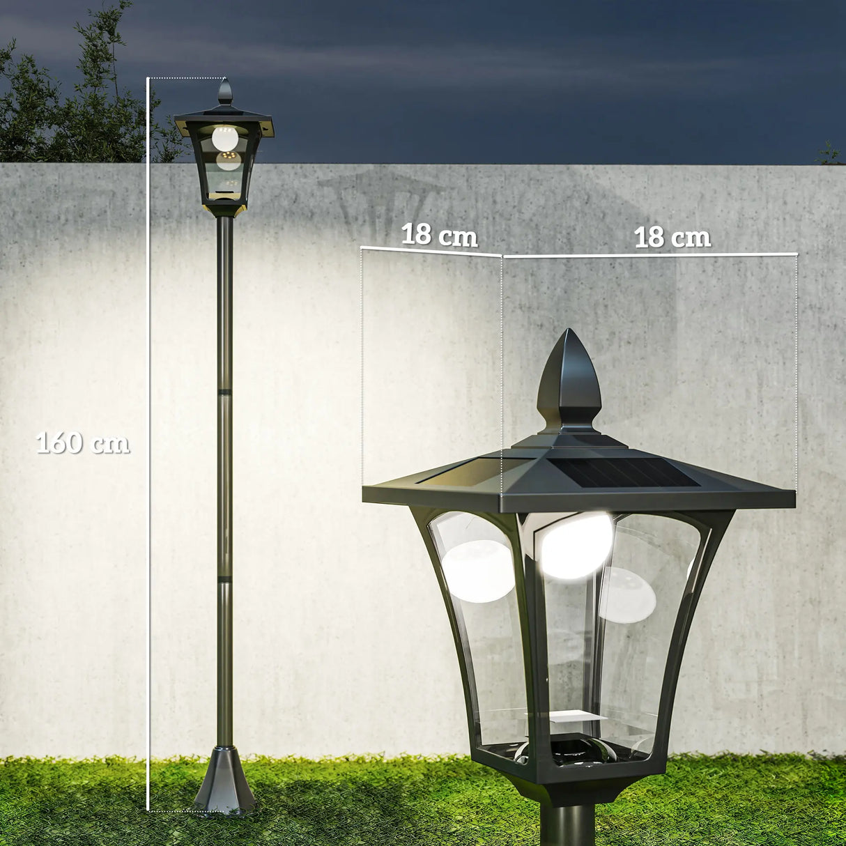 Outsunny Outdoor Garden Solar Post Lamp Sensor Dimmable LED Lantern Bollard Pathway 1.6M Tall  Black