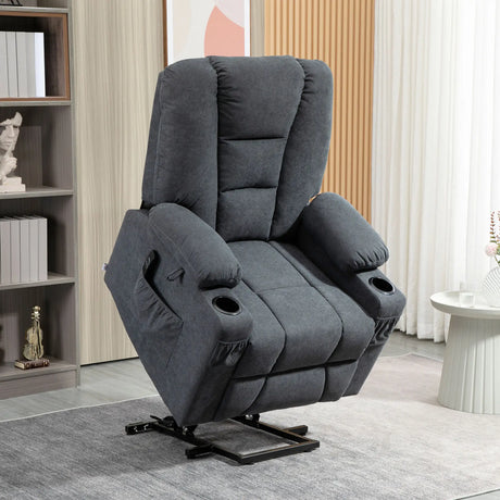 HOMCOM Electric Riser Recliner Armchair14 Oversized Chair with Cup Holder & Side Pockets for Elderly in Living Room, Charcoal Grey