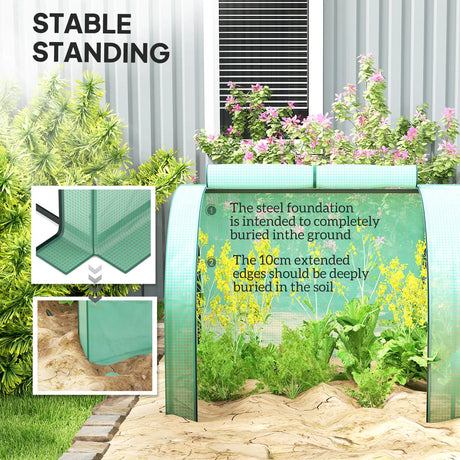 Outsunny Mini Greenhouse, Small Polytunnel Green House with Zipped Doors, Steel Frame for Garden Backyard, 395 x 100 x 80cm, Green