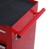 HOMCOM 5 Drawer Tool Box on Wheels, Lockable Steel Tool Cabinet with Side Handle, Red