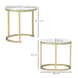 HOMCOM Marble-Effect Nest of Tables - Gold Tone/White