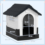 PawHut Plastic Dog Kennel with Windows, for Garden Patio, Miniature Dogs, 64.5 x 57 x 66cm - Grey