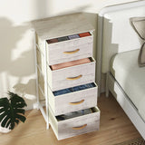 HOMCOM Chest of Four Fabric Drawers - Natural Wood Finish