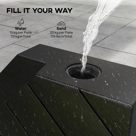 Outsunny Umbrella Weights for Cantilever Parasols, Set of 4 Heavy Duty Parasol Base Stand Weights, 80kg Sand or 60kg Water Filled, Black