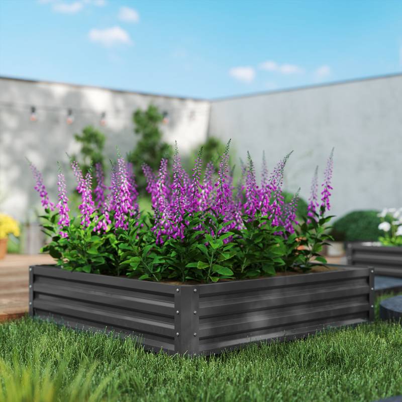 Outsunny 432L Square Raised Garden Bed Box Steel Frame for Vegetables, Flowers and Herbs, 120 x 120 x 30cm, Light Grey