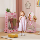 AIYAPLAY Kids Clothes Rail, Kids Dressing Mirror with 360 Rotating, 2 Piece Kids Furniture Set with Storage Shelves, Pink