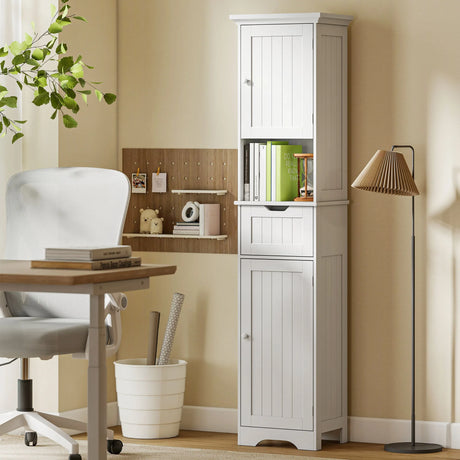 HOMCOM Slim Bathroom Storage Cabinet, with Sensor Lights - White
